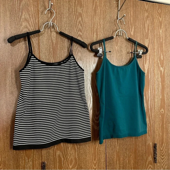 Worthington Women's 2pc Tank Top L/XL Blue & Black White Striped Stretchy Casual - Picture 2 of 11